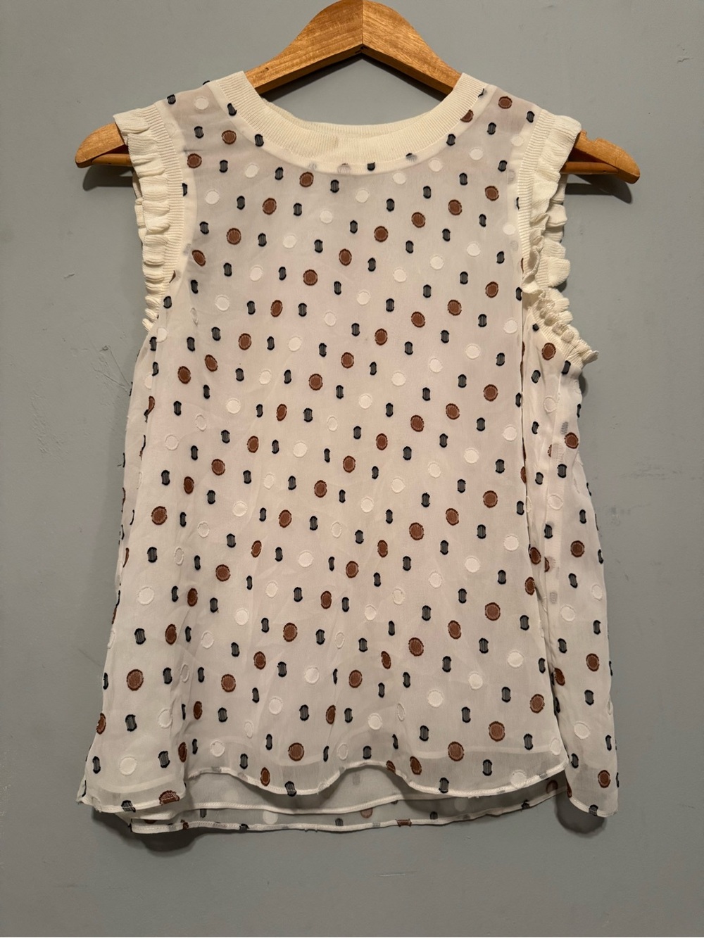Current Air White Sleeveless Polka Dot Camisole with Brown and Navy Dots
